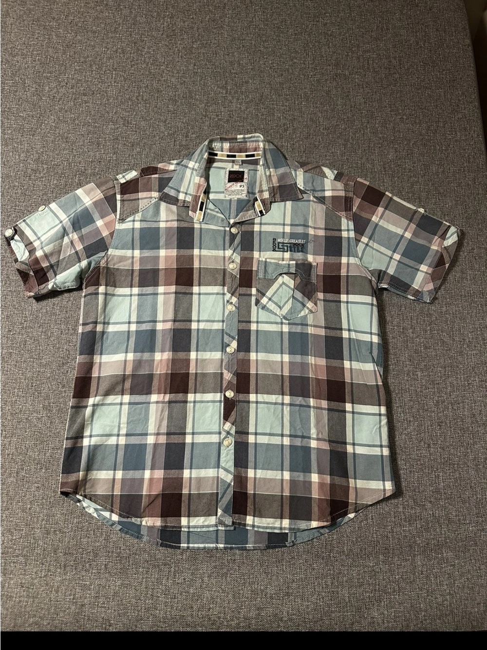 Redox Men’s Plaid Button Up Shirt XXL Short Sleeve Blue Brown Casual Cotton